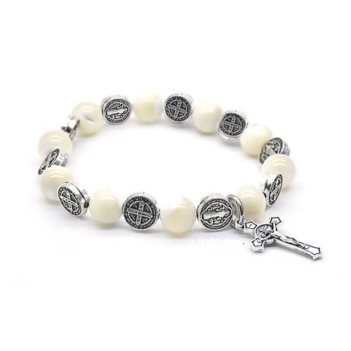 Saint Benedict Natural Purity Shell  Rosary  Bracelet Cross Pendant