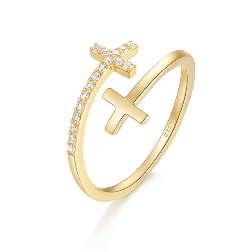 Popular 925  Sliver  Double Cross Ring 18K Gold Color Opening Adjustable  for Women