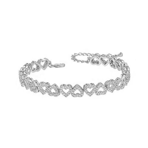 Classic Silver Diamond Round  Gold Layer Cutout Love Heart Bracel