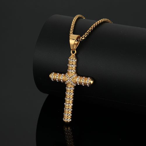HIP HOP Titanium Steel Gold-Plated Cross Pendant Necklace