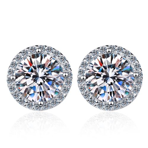Gold Plated 925 Sterling Silver Stunning VVS Moissanite Diamond Halo Earrings Stud