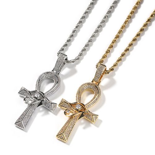 Full Diamond  Ankh Cross  Horus Eye Pendant  Necklace