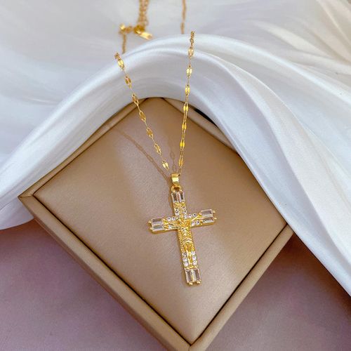 Crystal Rhinestone Cross Pendant Religious Jewelry for Women Unisex Geometric