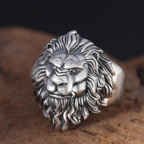 Punk Rock Style Ring Retro Thai Silver Lion Head Open Big Ring