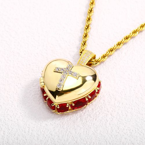 Heart-shaped Picture Box Flip Cover with  Photos Personalized 5A Zircon Cross Pendant Necklace