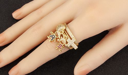 18K Gold-Plated Full Zirconia Cross Heart-Shaped Wide Ring