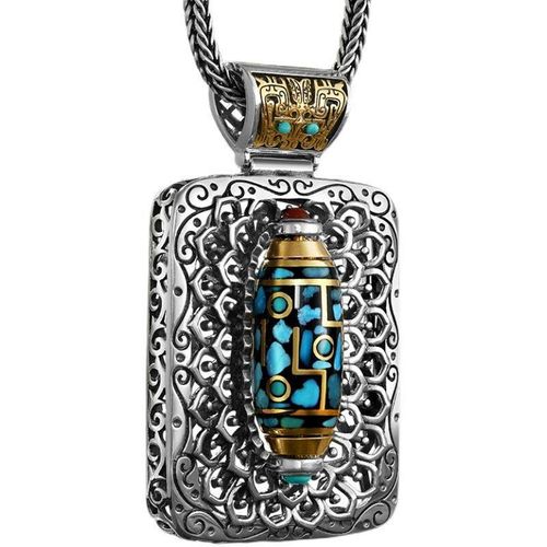 Personality   Turquoise Rotating Beads Thailand Silver Pendant Necklace