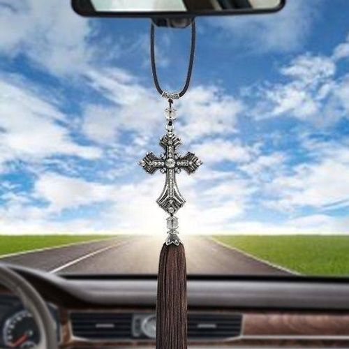 Creative Alloy Cross Hanging Decoration for Car Rearview Mirror