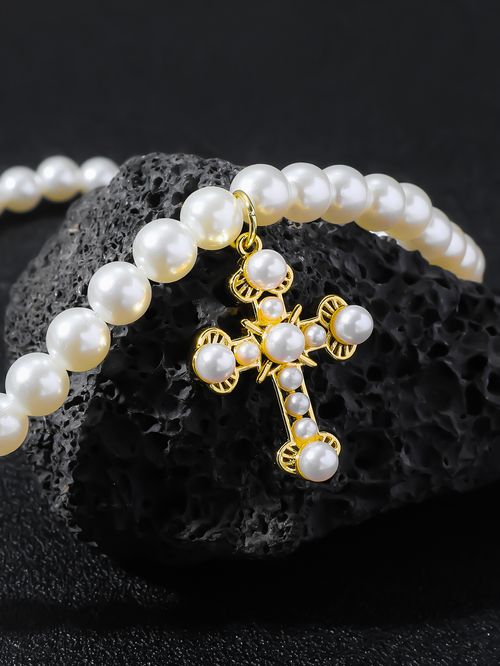 Exquisite Pearl Cross Necklace for Men and Women A niche, sophisticated, and elegant piece