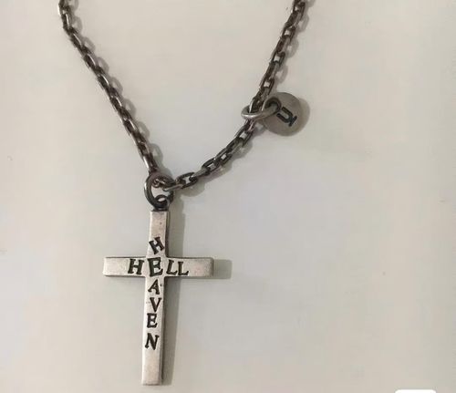 Sterling Silver Vintage Heaven and Hell Hip-Hop Couple Cross Necklace