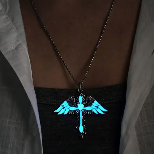 Glowing Cross Wing Pendant  Necklace Illuminates Your Neckline in Style at Night
