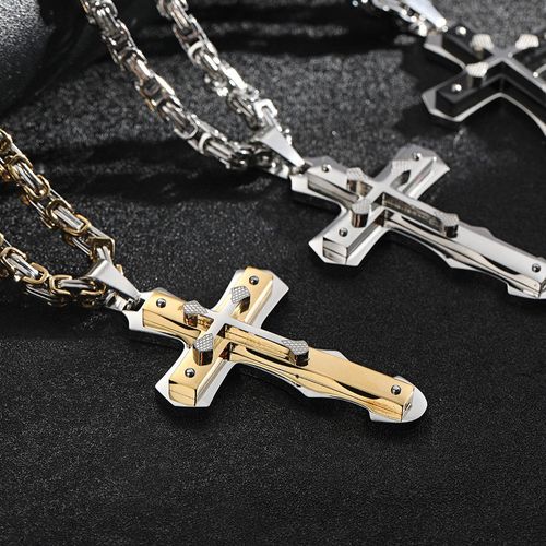 18K Plated Gold Vintage Crucifix Christian Jewelry Multi-layer Cross  Necklace