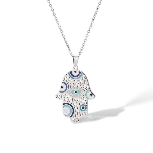 18k Gold Plated Eye Hamsa Necklace Stainless Steel Fatima Hand Necklace