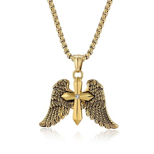 Retro Archangel Wing Cross Pendant  Necklace