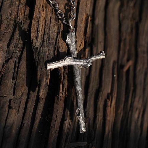 New Style Fashion Lifelike Wooden Cross Necklace Punk Silver Plated  for Unisex