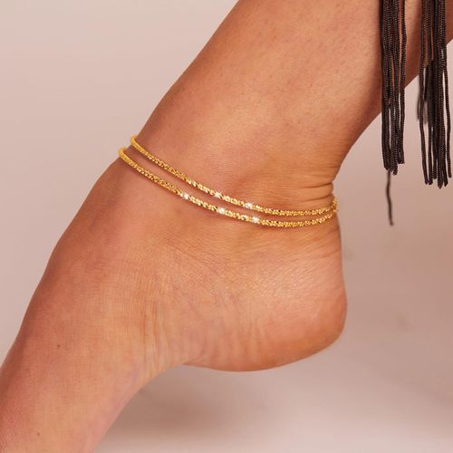 Gold-plated Versatile, fashionable and elegant women's double-layer wrapped shiny anklet