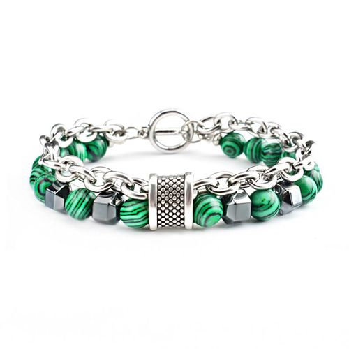 Men's Hip Hop Style Malachite  Metal Beads Natural Stone Bracelet