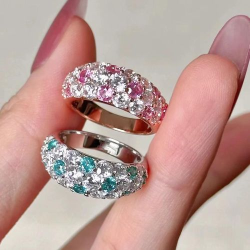 Pastel Gemstone Ring  Mint Paraiba Style Candy Puffy Design with Pave Pink Ruby Crystals