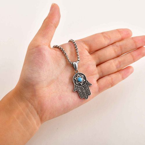Personalized Hexagram Turquoise Fatima's Hand Pendant