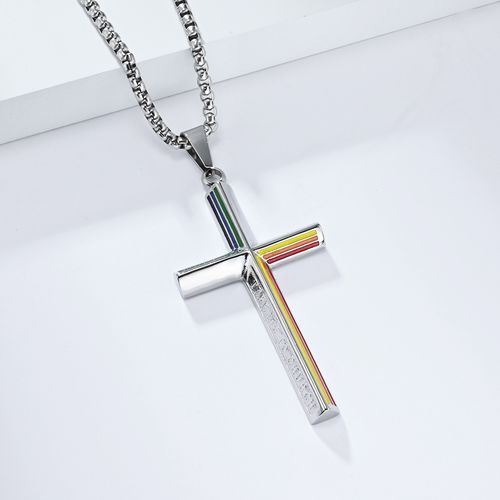 Rainbow Titanium Steel Cross Necklace