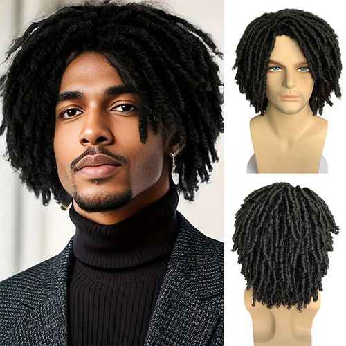 Short Braided Wig for Man Afro Curl Crochet Twist Hair Dreadlocks Wig Natural Synthetic Wig Layered Breathable Faux Locs Braids