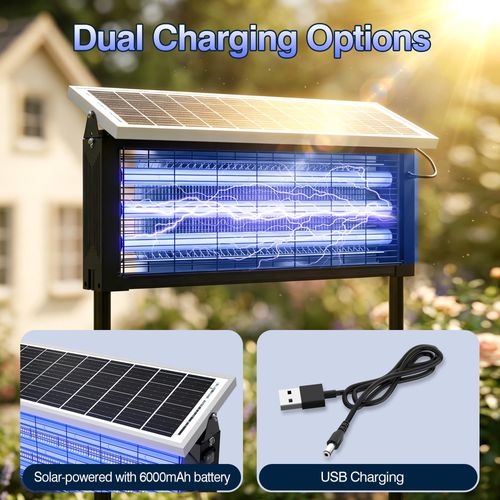 Waterproof solar-powered insect and mosquito killer, rechargeable fly trap and mosquito repellent, perfect for patio, backyard and camping outdoor scenes, free shipping and cash on delivery