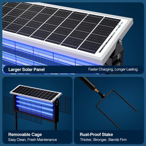 Waterproof solar-powered insect and mosquito killer, rechargeable fly trap and mosquito repellent, perfect for patio, backyard and camping outdoor scenes, free shipping and cash on delivery