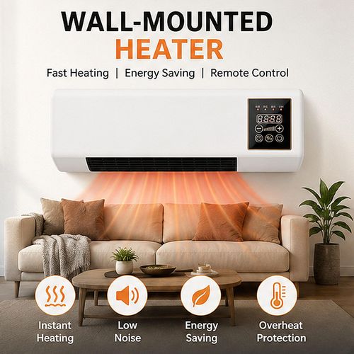 2-in-1 Wall Mounted Heating & Cooling System, White Mini Air Conditioner Fan with Dual Modes, Portable Electric Heater & Fan Combo for Kitchen, Bathroom, Office, RV, All-Season Comfort