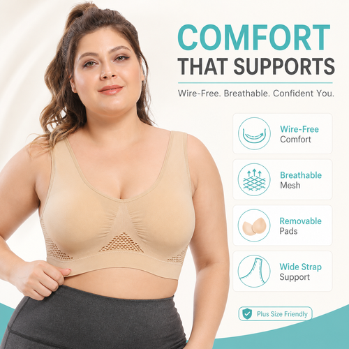 🔥HOT SALE🔥 COD！Plus Size Sports Bra — Breathable Mesh, Strong Support, Lace-Up Back for Running and Yoga.Nairobi stock ships within 48H, delivered within 3days