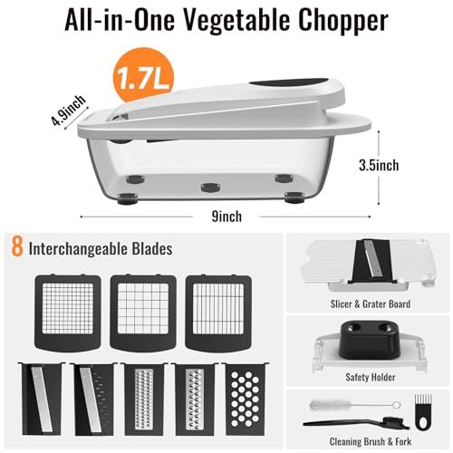 15-in-1 Vegetable Chopper — Food Cutter with 8 Blades and Container for Kitchen Use.
