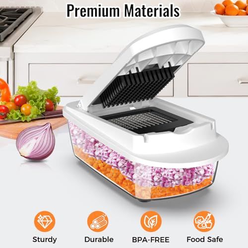 15-in-1 Vegetable Chopper — Food Cutter with 8 Blades and Container for Kitchen Use.