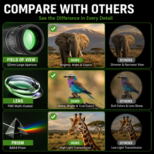 16x52 HD Monocular Telescope for Safari Bird Watching and Travel in Kenya