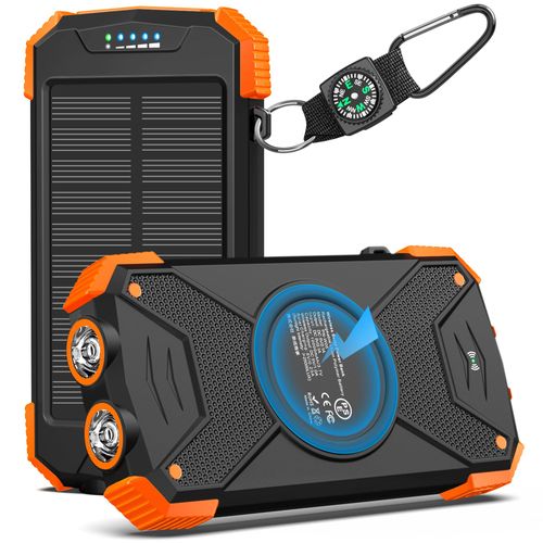 🔥HOT SALE🔥 COD！20000mAh Portable Solar Charger Power Bank with LED Flashlight - Dual USB-A Output, Waterproof Outdoor Design with Compass & Carabiner for Phone Android