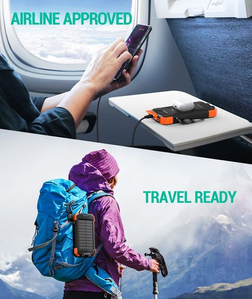 🔥HOT SALE🔥 COD！20000mAh Portable Solar Charger Power Bank with LED Flashlight - Dual USB-A Output, Waterproof Outdoor Design with Compass & Carabiner for Phone Android
