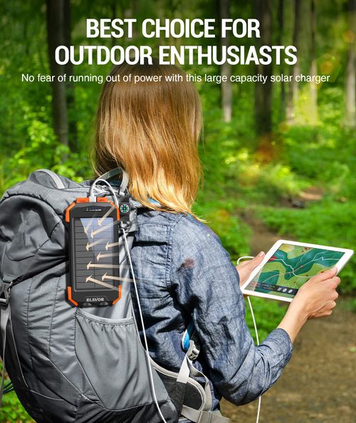 🔥HOT SALE🔥 COD！20000mAh Portable Solar Charger Power Bank with LED Flashlight - Dual USB-A Output, Waterproof Outdoor Design with Compass & Carabiner for Phone Android