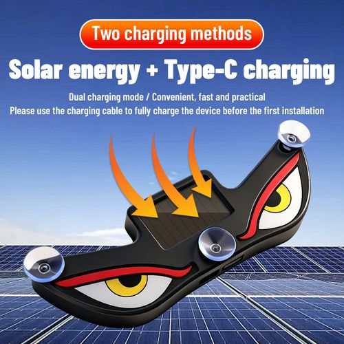 🔥Hot Seller🔥 COD！Solar Powered Type C Charging, Wireless, Universal Car LED Warning Light with Decorative Dynamic Eye Shaped Ambient Lighting
