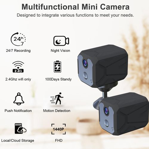 🔥Hot Seller🔥 COD！   1440P HD Mini WiFi Security Camera Indoor Wireless Rechargeable Pet Home Office Surveillance with Motion Detection, Night Vision,  Cloud SD Storage & App Control