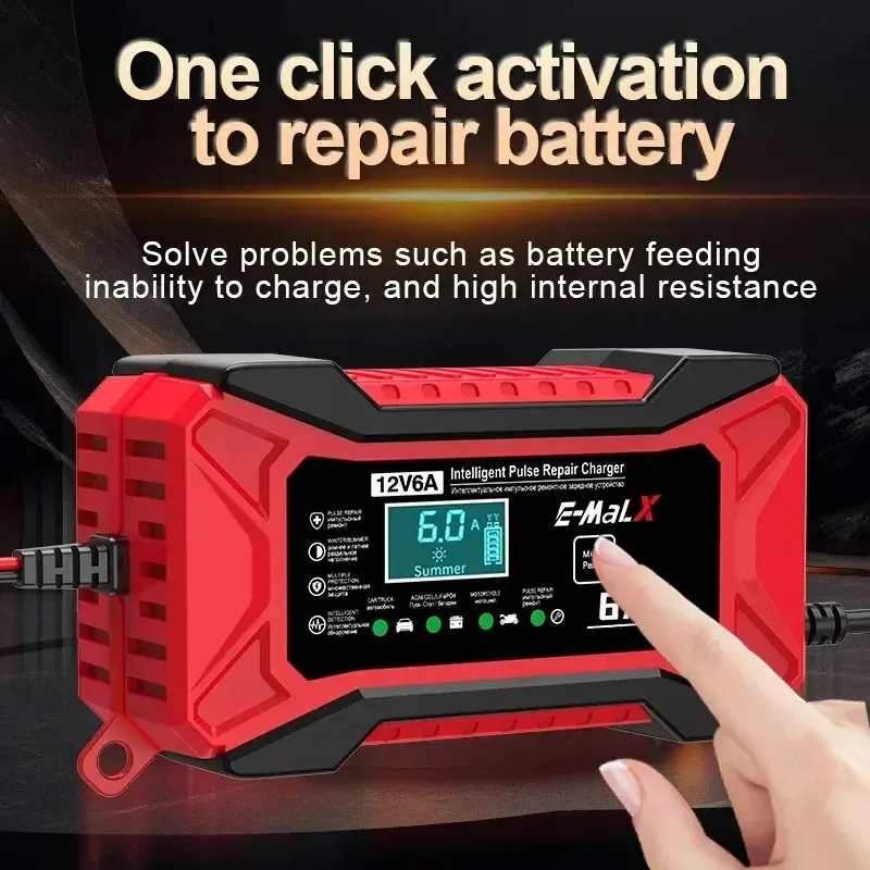 12V Smart Battery Charger with Pulse Repair Fast Charging for Car Motorcycle and AGM Batteries in Kenya