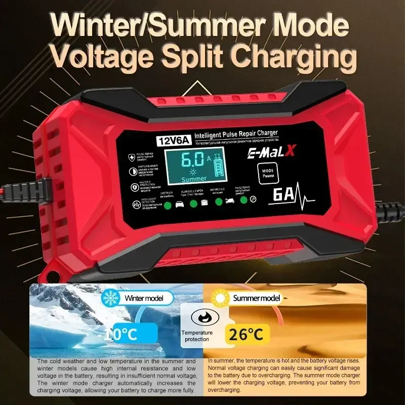 12V Smart Battery Charger with Pulse Repair Fast Charging for Car Motorcycle and AGM Batteries in Kenya