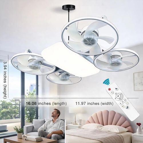 🔥Hot Seller🔥 COD！Drone Fan Light,Drone-Style LED Ceiling Fan Light,Drone-inspired Ceiling Fans with light,3 Light Colors,3 Speeds,Remote Control,for Bedroom,Living Room