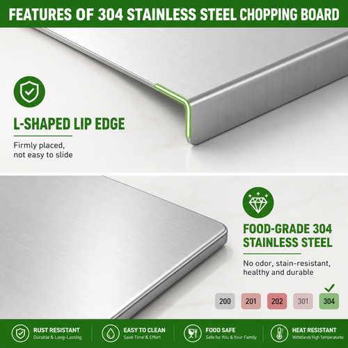 304 Stainless Steel Cutting Board Non Slip Kitchen Chopping Board For Meat Fruit Vegetables Dough