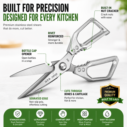 Heavy Duty Multi Purpose Kitchen Scissors Stainless Steel Cooking Shears with Bottle Opener for Meat Fish Vegetables