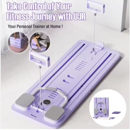 6-in-1 Multi-Purpose Foldable Plastic Pilates Reformer Board Set with Timer Home Ab Exercise Equipment and Abs Roller