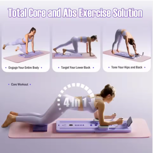 6-in-1 Multi-Purpose Foldable Plastic Pilates Reformer Board Set with Timer Home Ab Exercise Equipment and Abs Roller