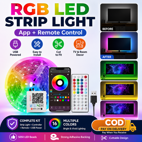 RGB LED Strip Light Kit with App & Remote Control | USB TV Backlight for Home Decor