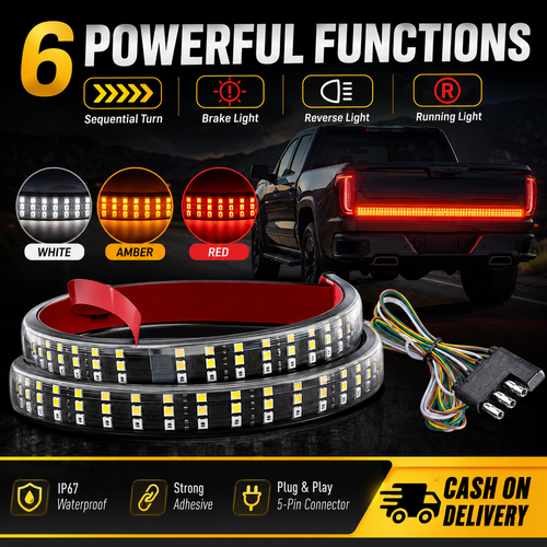 6-in-1 Pickup Tailgate LED Light Bar | Brake Turn Reverse Signal Strip