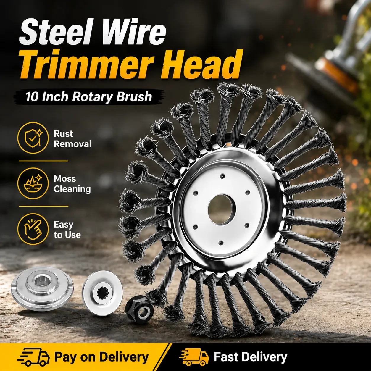 promotion! 10 inch unbreakable wired trimmer blade and weed eater head, durable steel wire cutter equipped with adapter kit, great for removing grass, moss and rust, compatible with gardening lawnmower, free shipping and cash on delivery