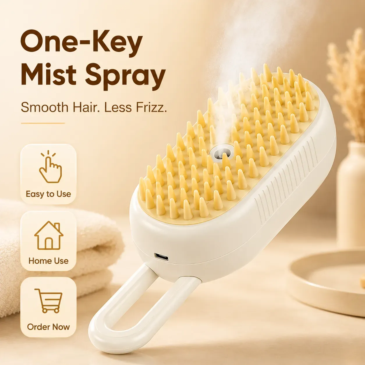 Steam Hair Comb 3-in-1 Spray Hair Brush for Men and Women, Self-Cleaning Detangling Comb with 360° Rotating Teeth for Long and Short Hair, Buy 1 Get 2, COD Free Shipping Pay on Delivery
