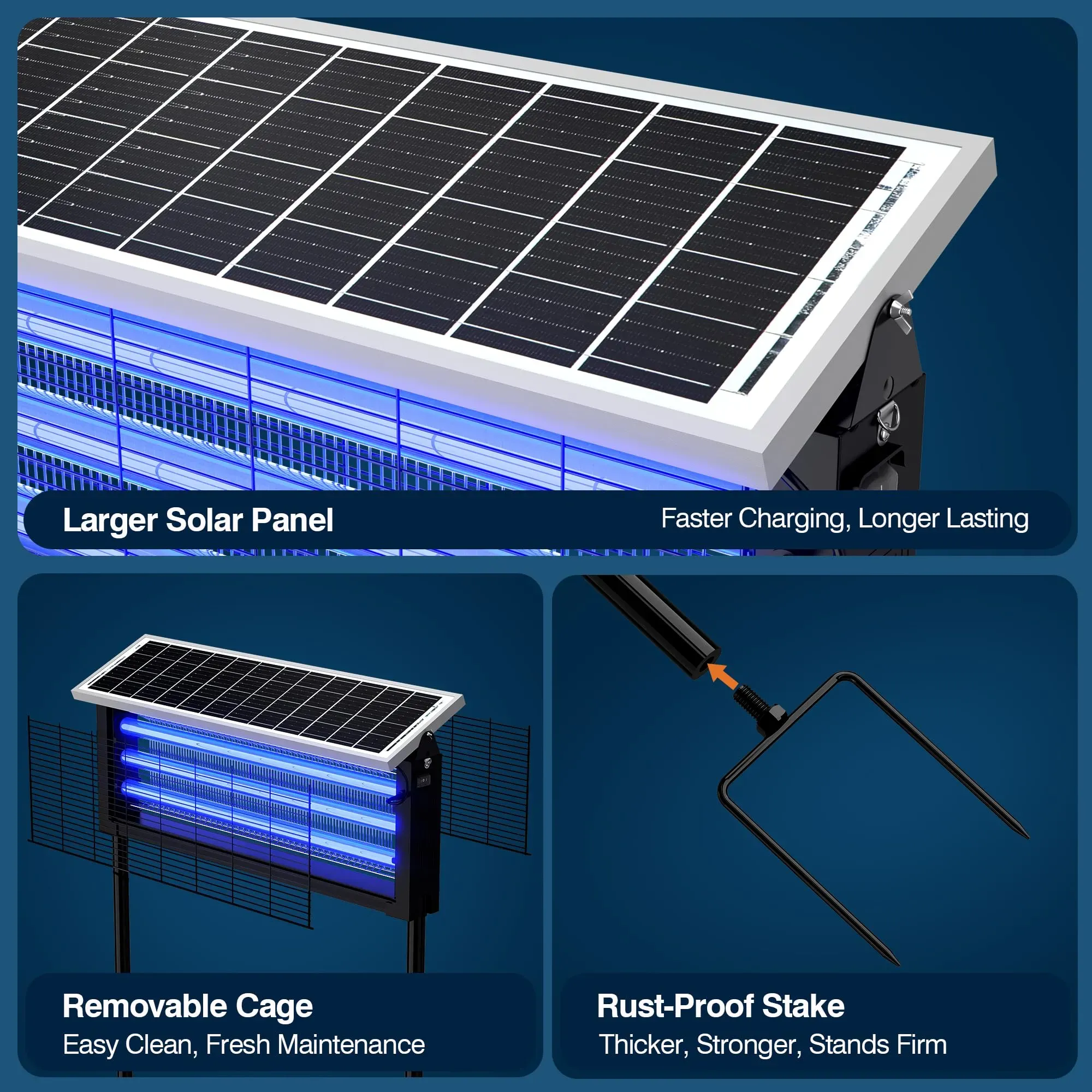 Waterproof solar-powered insect and mosquito killer, rechargeable fly trap and mosquito repellent, perfect for patio, backyard and camping outdoor scenes, free shipping and cash on delivery