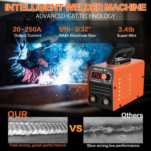 Super mini stick welder features portable design and IGBT inverter technology. Equipped with hot start, arc force and anti-stick functions, easy to operate for welding beginners, free shipping and cash on delivery.